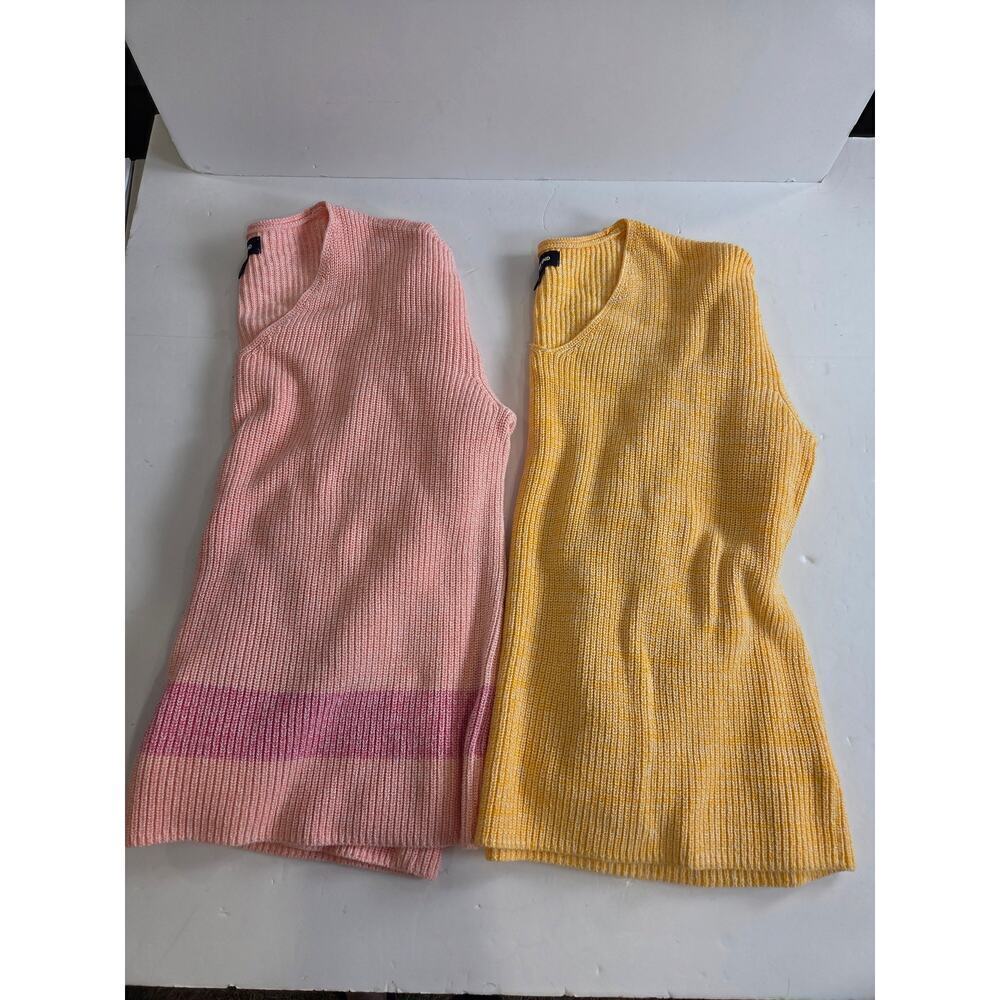 Lands End Set of 2 Drifter Cotton V-Neck Sweater Womens Large Pullover Preppy